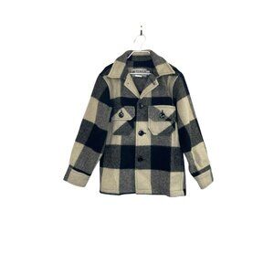 VTG Bemidji Woolen Mills Plaid Jacket Boys Size 8 Made In USA Black Cream